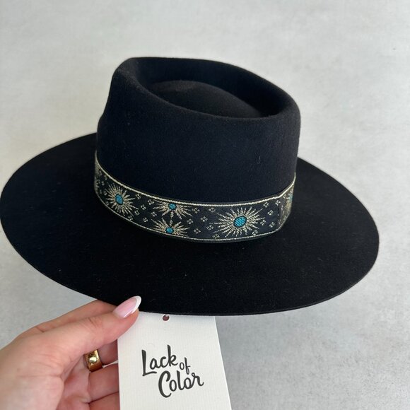 NWT Lack Of Color Phoenix Fedora Hat Sz Small Black Wool Ribbon Hat Band - Picture 5 of 10